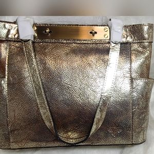 PATRICIA NASH Rayleigh Leather Metallic Tote with Side Pockets